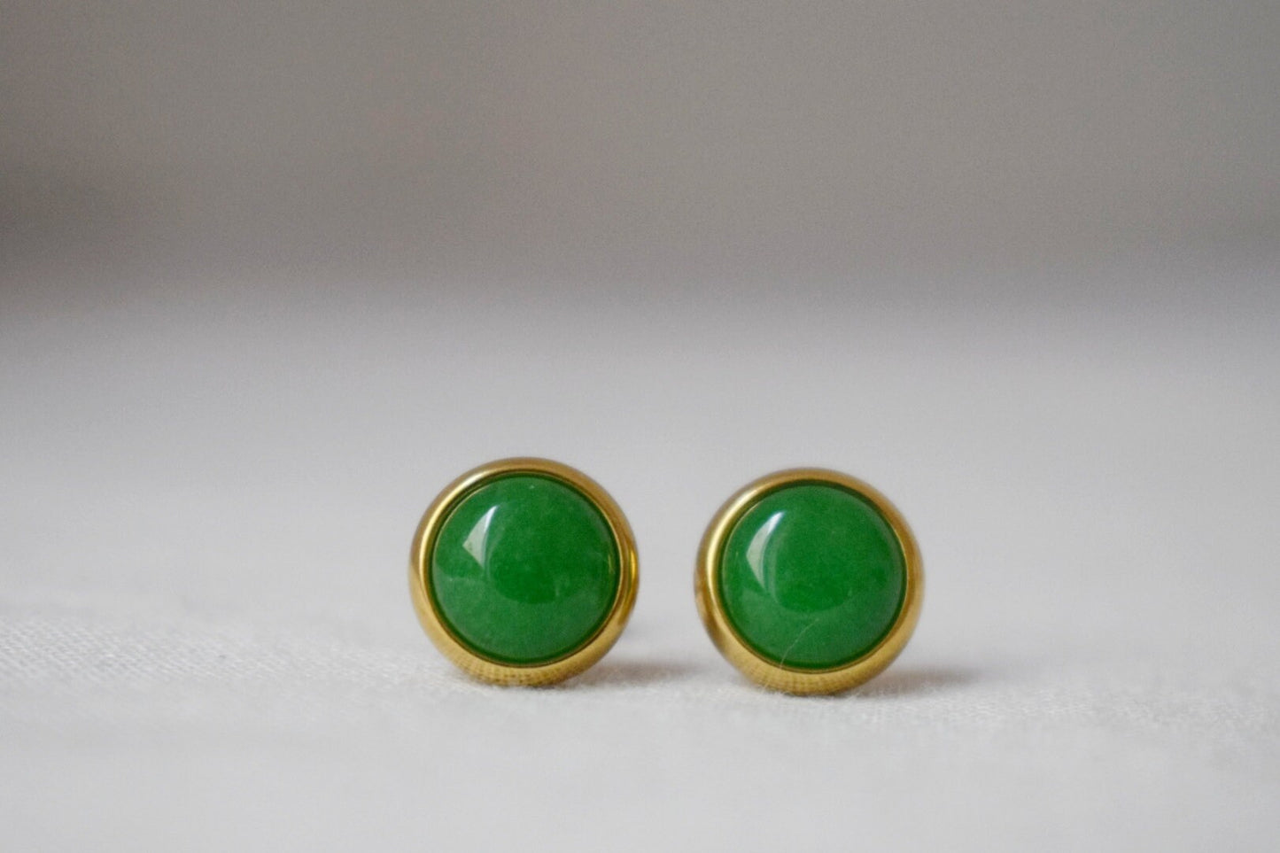 Green Jade Stud Earrings, Minimalist Gold Earrings, 8mm Earrings, Positive Jewelry, Gemstone, Birthday Anniversary Gift For Her