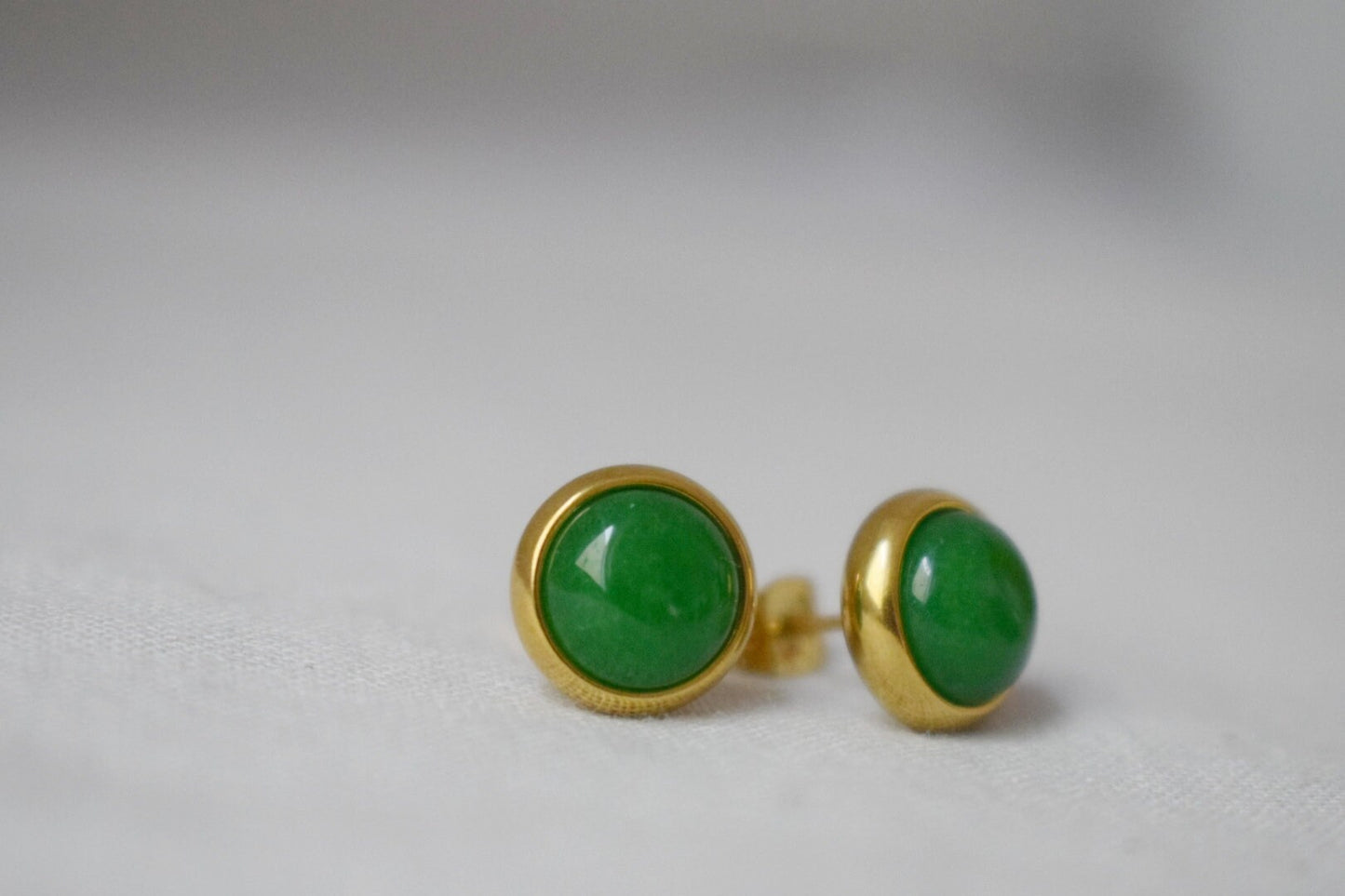 Green Jade Stud Earrings, Minimalist Gold Earrings, 8mm Earrings, Positive Jewelry, Gemstone, Birthday Anniversary Gift For Her