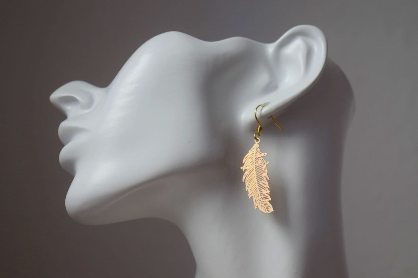 Feather gold earrings for women, 18k gold plated stainless steel ear hooks, Boho filigree gold earrings, Feather jewelry, Gift for her