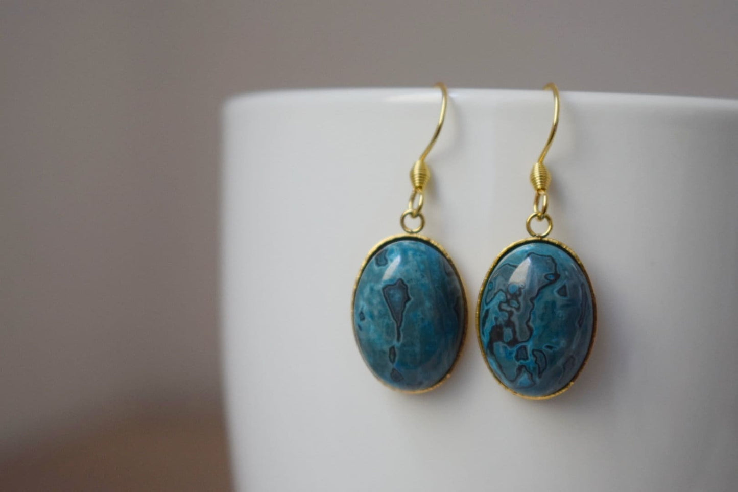 Jasper Earrings Gold Dangle, Gemstone Oval Earrings, Blue Dangle Earrings, Jasper Jewelry, Stone Earrings, Boho Earrings, Boho Jewelry