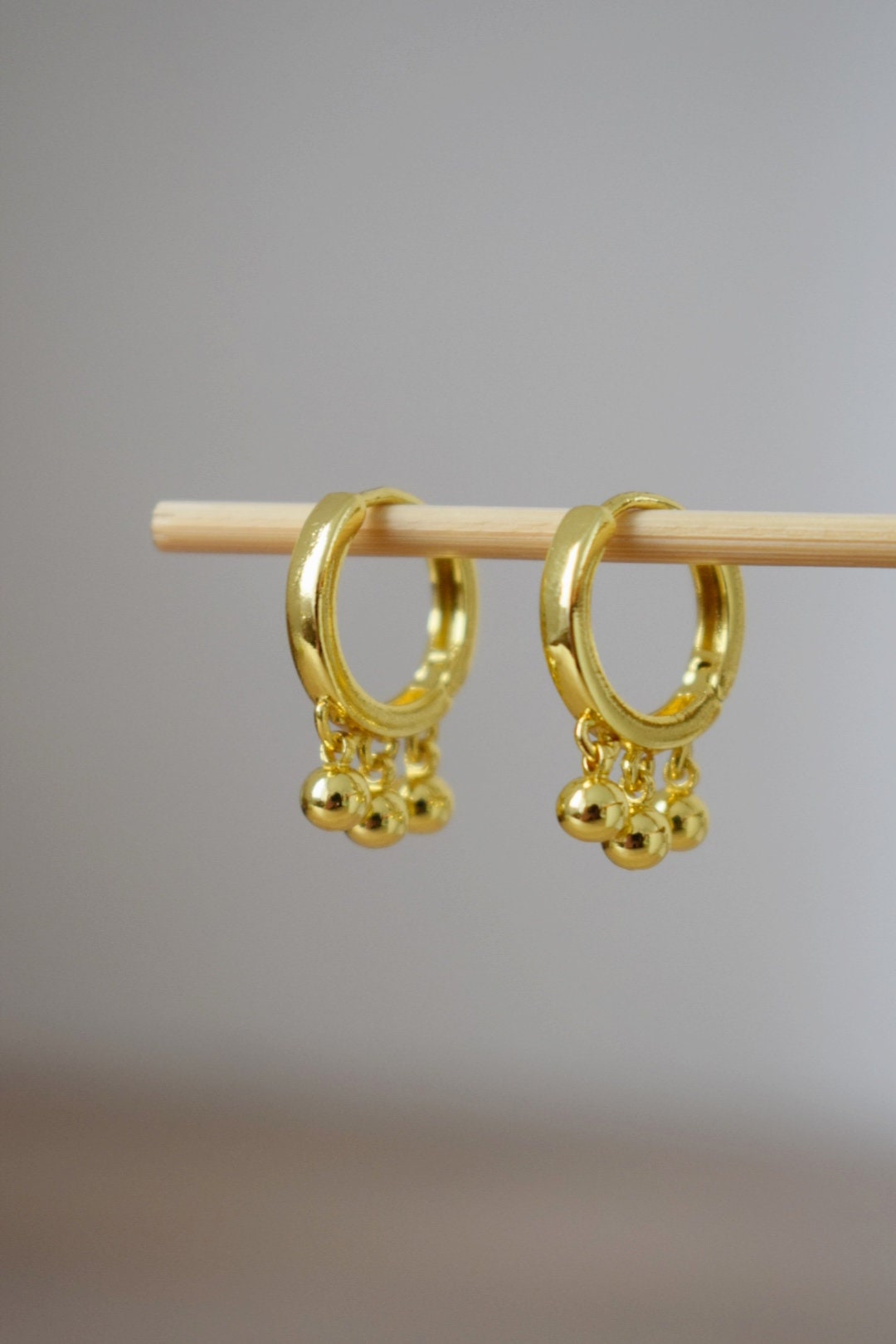 Minimalist Gold Hoop Earrings with Dangling Beads, Classic Lightweight Jewelry for Women, Everyday Wear, Unique Gift for Her