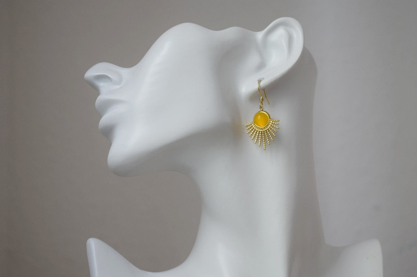 Sun earrings, Yellow agate earrings, Sun rays earrings, Sunburst, Gemstone earrings, Celestial, Gold plated glowing jewelry, Gift for her
