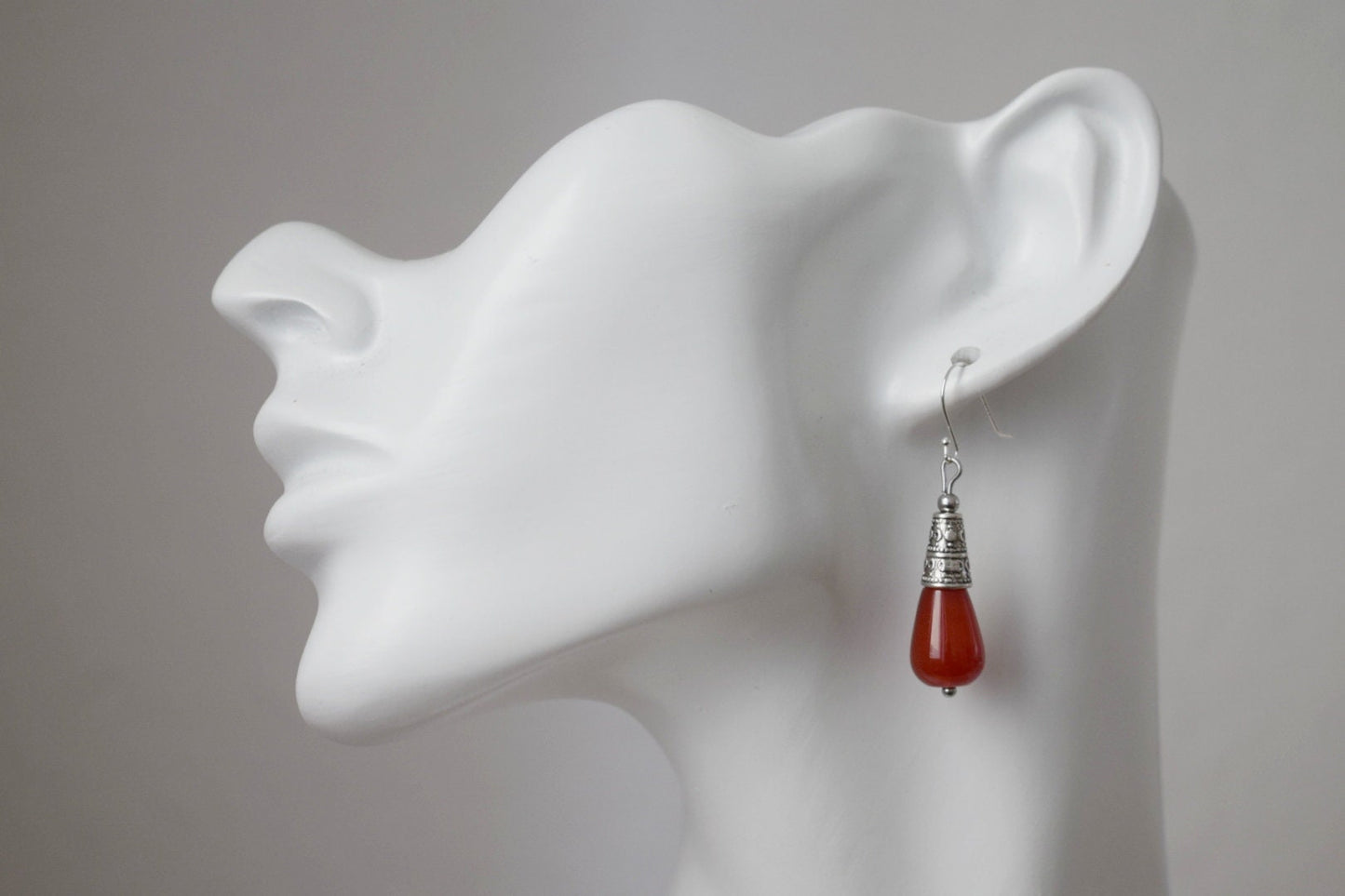 Carnelian teardrop earrings, Red gemstone earrings, Vintage dangle and drop earrings, Boho, Sterling silver earring hooks, Jewelry gift her