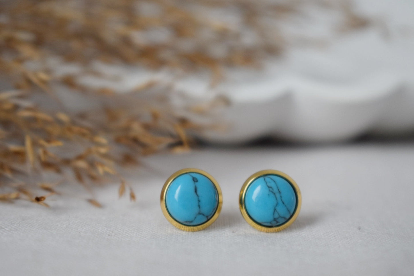 Turquoise stud earrings small 18k gold plated stainless steel 8mm earrings push back post earrings unisex gift jewelryBest christmas gift