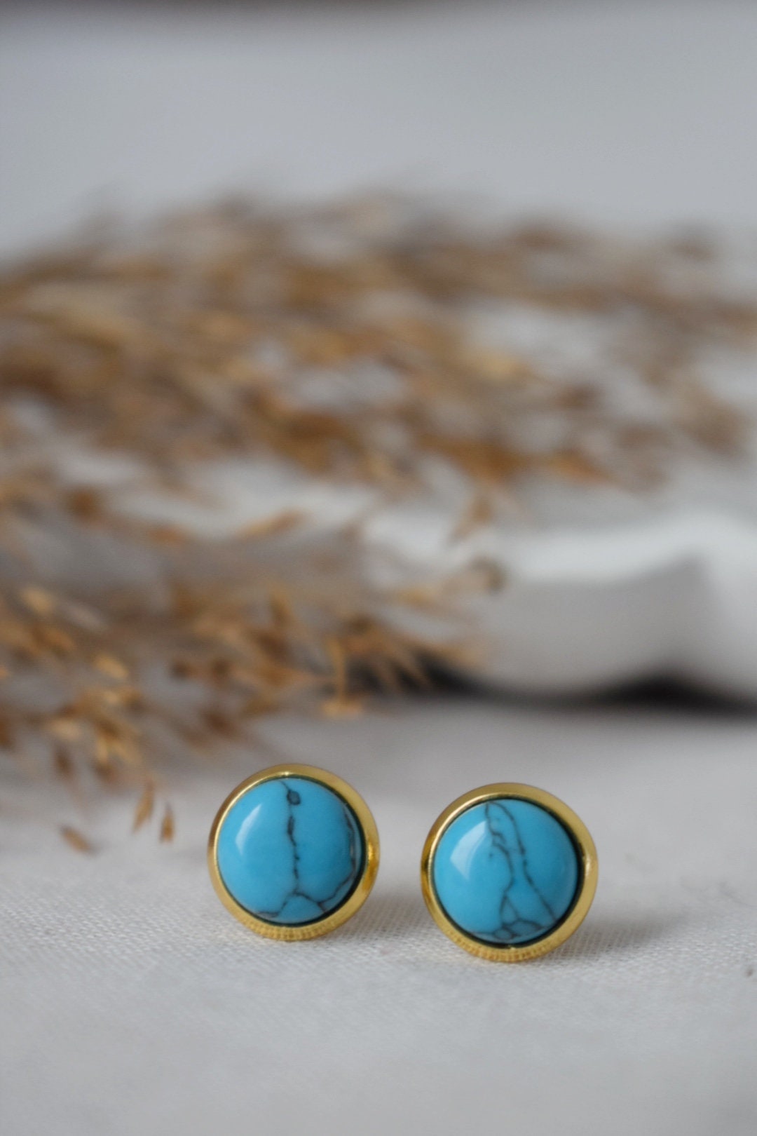 Turquoise stud earrings small 18k gold plated stainless steel 8mm earrings push back post earrings unisex gift jewelryBest christmas gift