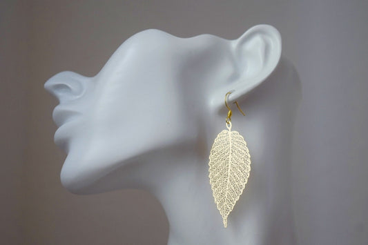 Long Leaf Filigree Earrings for women, Leaf dangle earrings, Stainless steel earrings hooks, Boho statement earrings, Jewelry gift for her