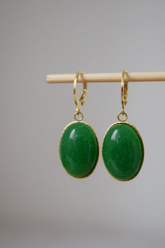 Green jade earrings, Gemstone dangle hoops, Boho earrings, Handmade Jewelry, Mother's day gifts, Earrings for women, Unique jewelry