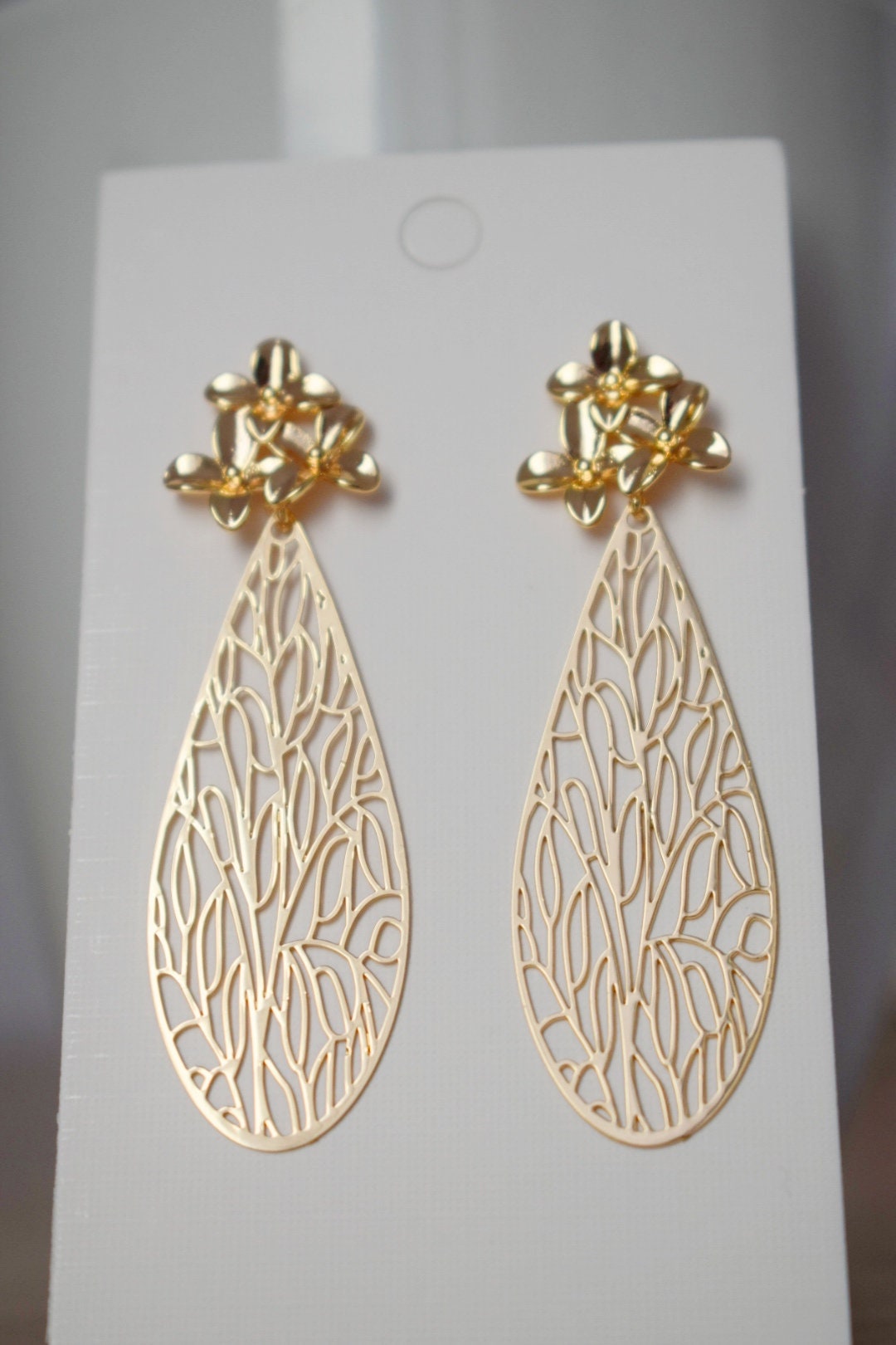 Ornament earrings for women, Teardrop flower studs, Boho chic earrings, filigree drop earrings, Unique Mandala jewelry, Christmas gift