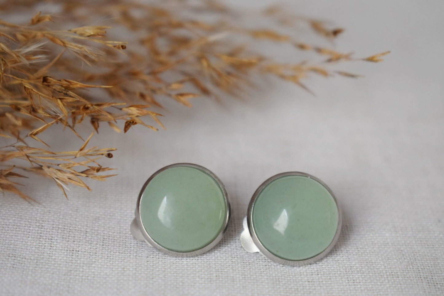 Green aventurine clip on earrings for women, Natural stone, Gemstone ear clips, Surgical stainless steel, Non pierced earrings, Gift for her