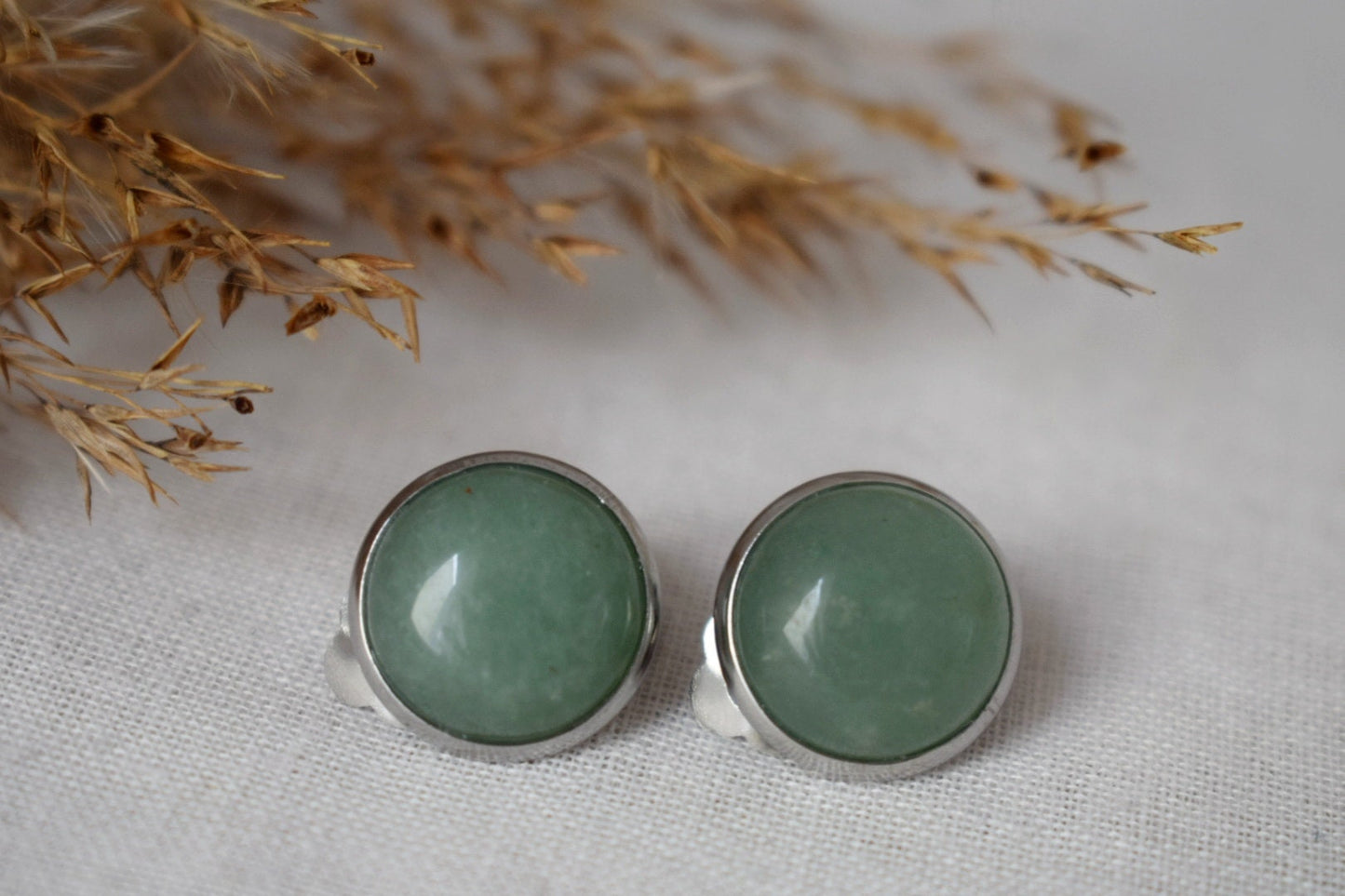 Green aventurine clip on earrings for women, Natural stone, Gemstone ear clips, Surgical stainless steel, Non pierced earrings, Gift for her