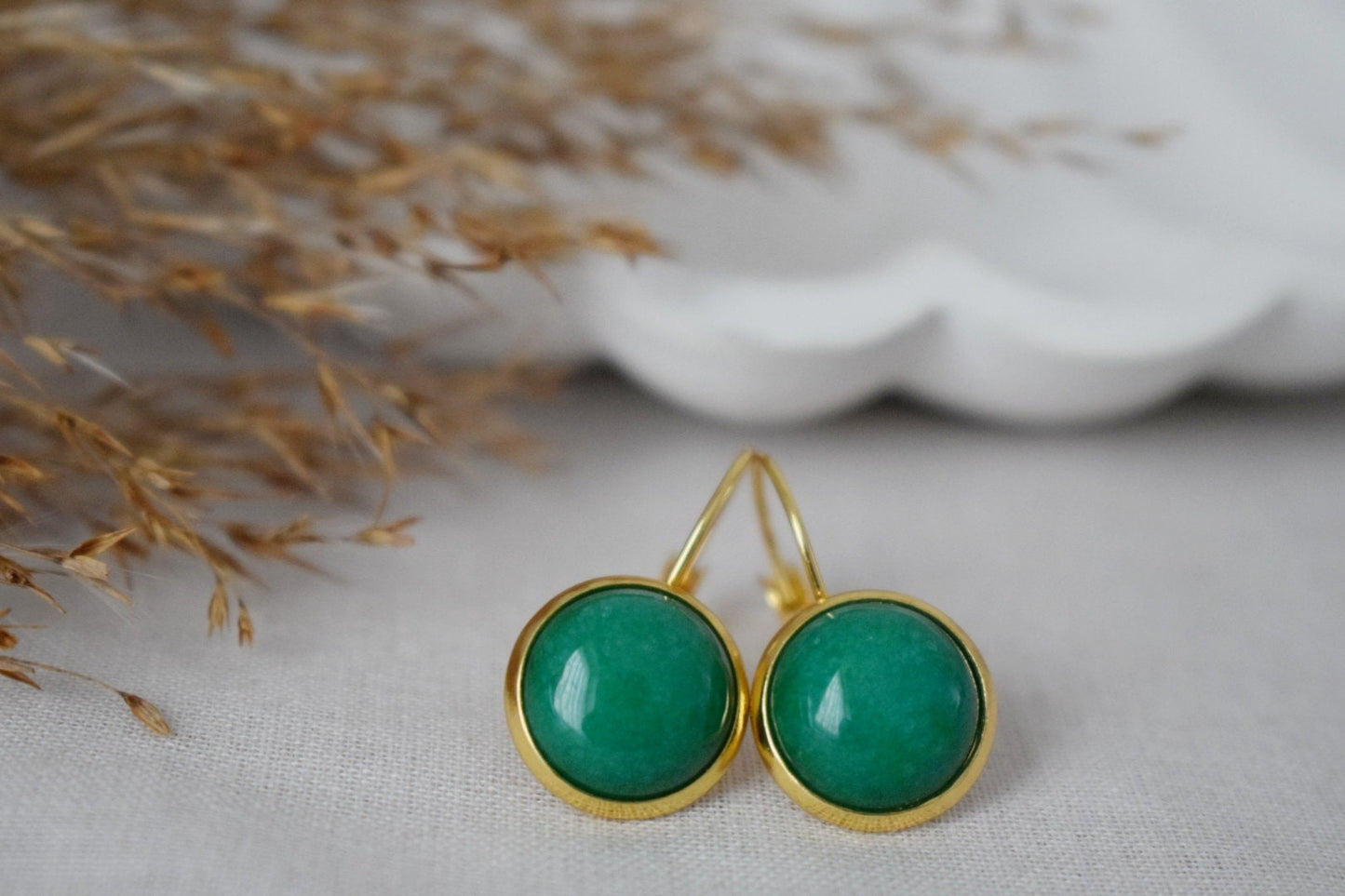 Small Green Jade Earrings Gold, 8 mm Earrings, Small Gemstone Earrings, Gifts For Women, Jade Jewelry, Wedding Anniversary Gift For Her