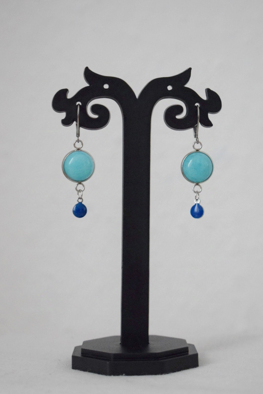 Turquoise Jade Enamel Dangle Earrings, Boho Handmade Gemstone Jewelry, Unique Christmas Gift for Her, Turquoise Stone Earrings