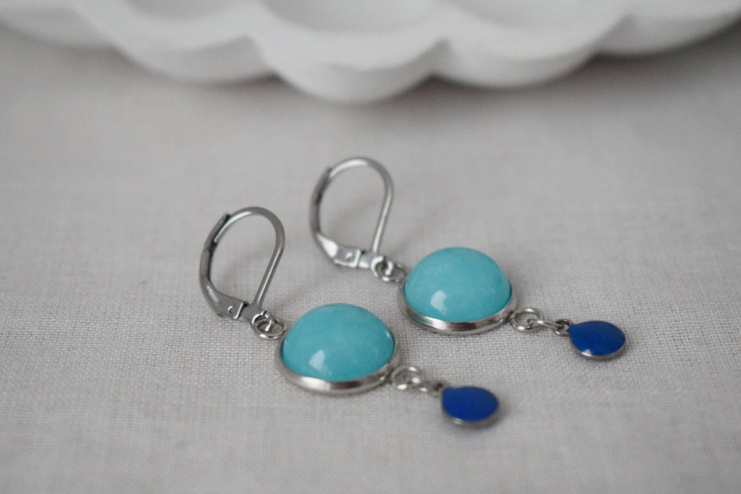 Turquoise Jade Enamel Dangle Earrings, Boho Handmade Gemstone Jewelry, Unique Christmas Gift for Her, Turquoise Stone Earrings