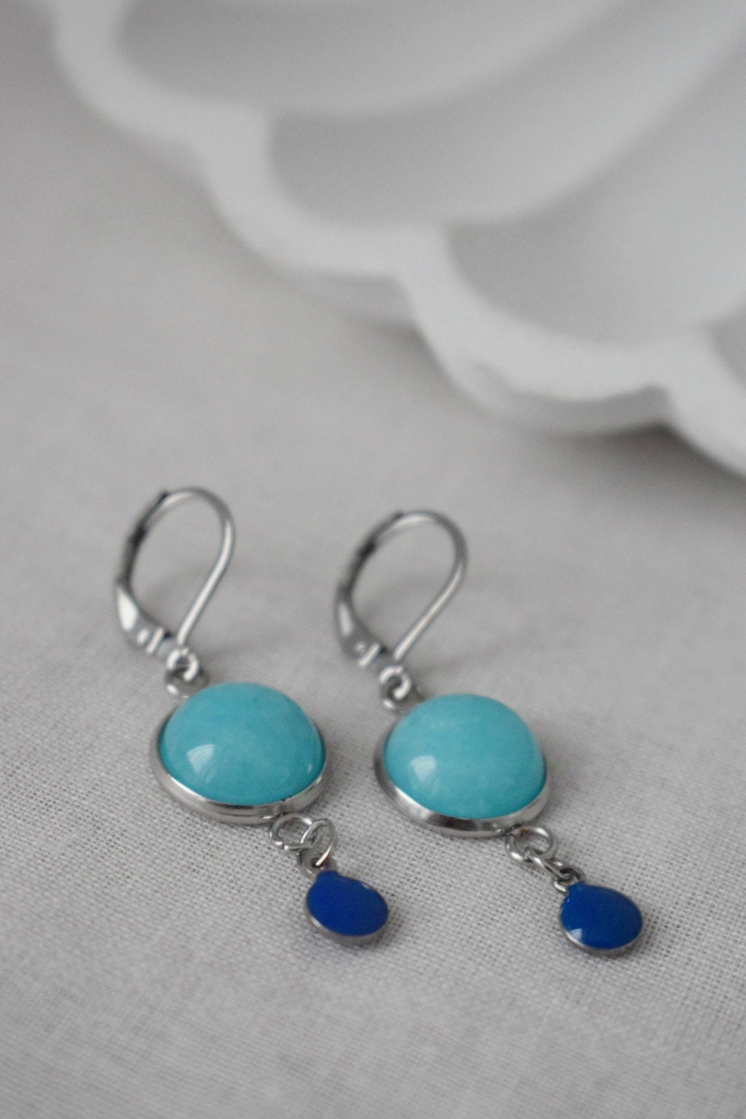 Turquoise Jade Enamel Dangle Earrings, Boho Handmade Gemstone Jewelry, Unique Christmas Gift for Her, Turquoise Stone Earrings