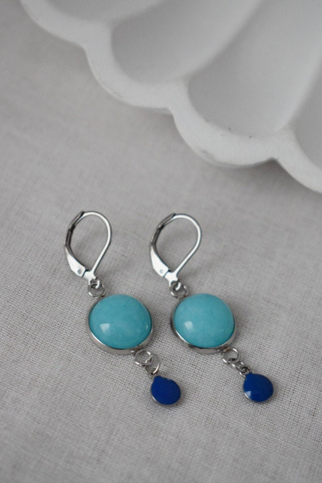 Turquoise Jade Enamel Dangle Earrings, Boho Handmade Gemstone Jewelry, Unique Christmas Gift for Her, Turquoise Stone Earrings