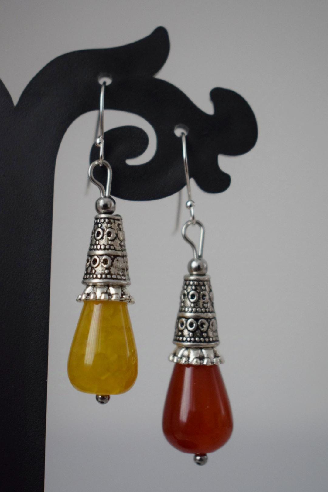 White Jade Teardrop Earrings Gift For Women, Vintage, Sterling Silver Dangle Drop Earrings, Boho Chic Earrings, Gemstone Handmade Jewelry