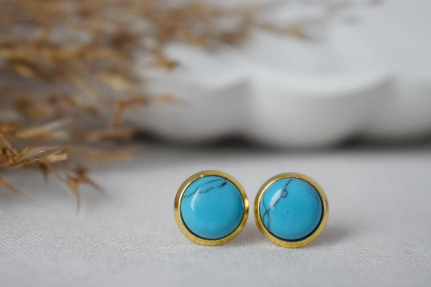 Turquoise stud earrings small 18k gold plated stainless steel 8mm earrings push back post earrings unisex gift jewelryBest christmas gift