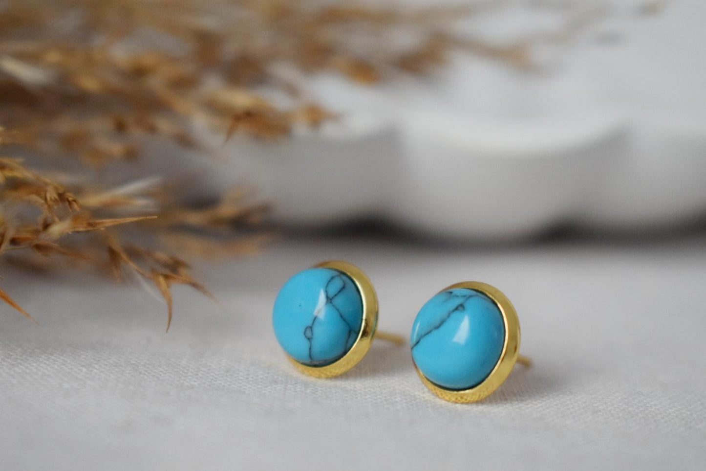 Turquoise stud earrings small 18k gold plated stainless steel 8mm earrings push back post earrings unisex gift jewelryBest christmas gift