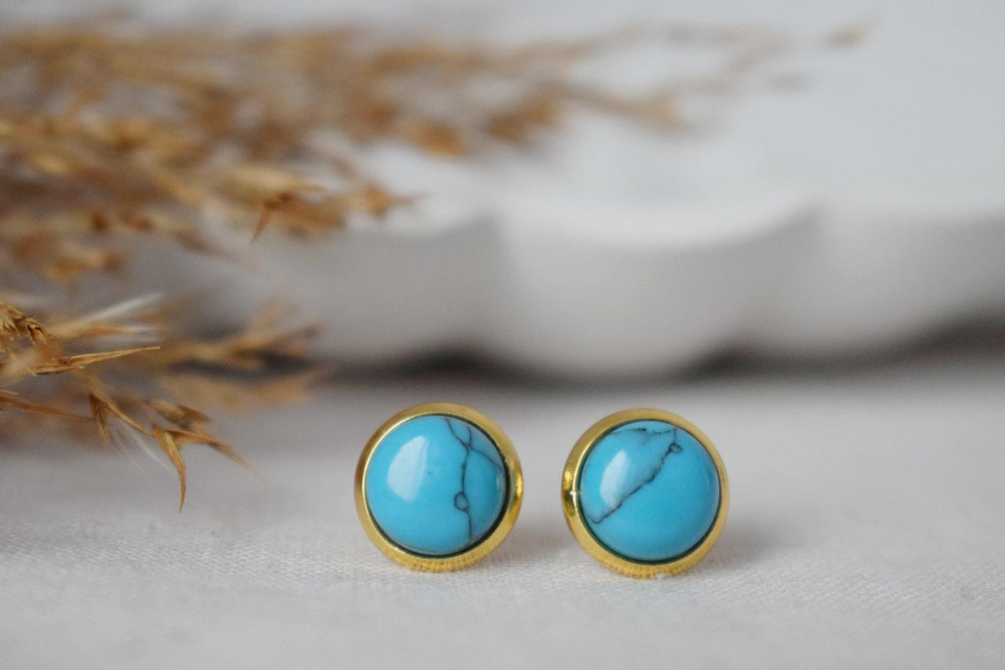 Turquoise stud earrings small 18k gold plated stainless steel 8mm earrings push back post earrings unisex gift jewelryBest christmas gift