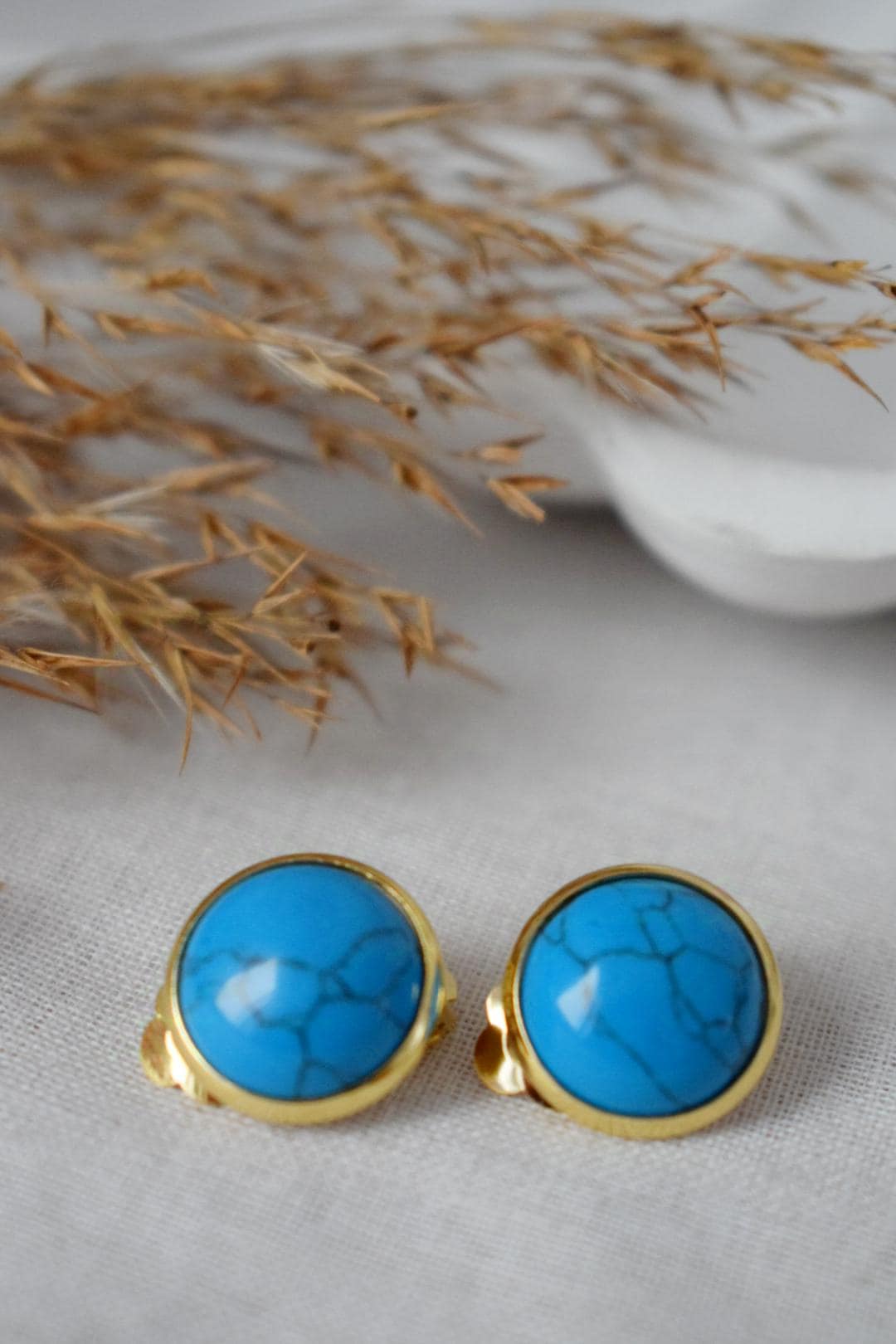 Turquoise clip on earrings, Blue gemstone ear clips, Lightweight non pierced earrings, No hole earrings, Handmade jewelry, Gift for her