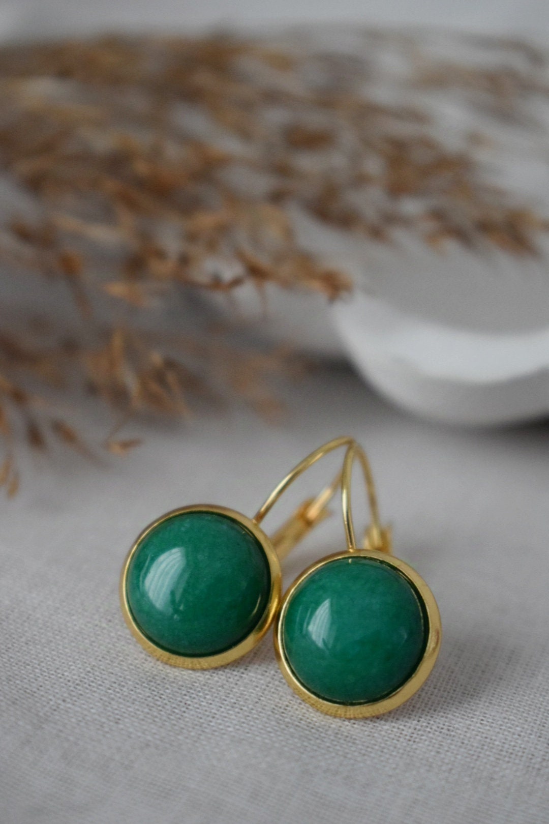 Small Green Jade Earrings Gold, 8 mm Earrings, Small Gemstone Earrings, Gifts For Women, Jade Jewelry, Wedding Anniversary Gift For Her