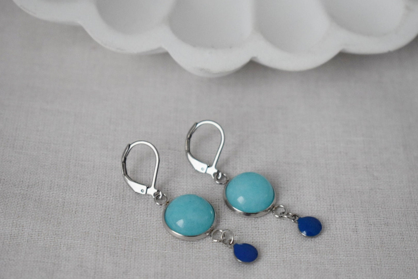 Turquoise Jade Enamel Dangle Earrings, Boho Handmade Gemstone Jewelry, Unique Christmas Gift for Her, Turquoise Stone Earrings