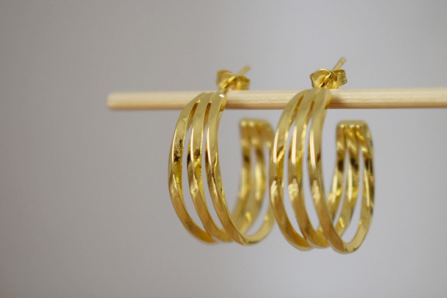Triple Layer Hoops, 18k Gold Plated Triple Row Stud Earrings, Statement Chunky Half Hoops For Women, Boho Modern Earrings, Gift For Her