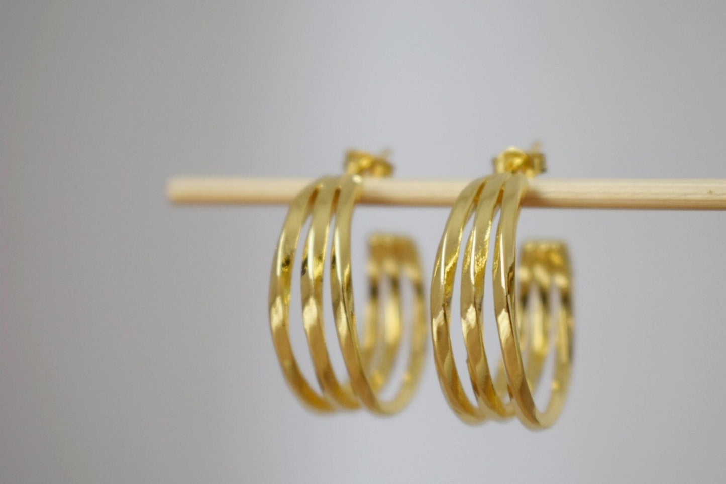 Triple Layer Hoops, 18k Gold Plated Triple Row Stud Earrings, Statement Chunky Half Hoops For Women, Boho Modern Earrings, Gift For Her
