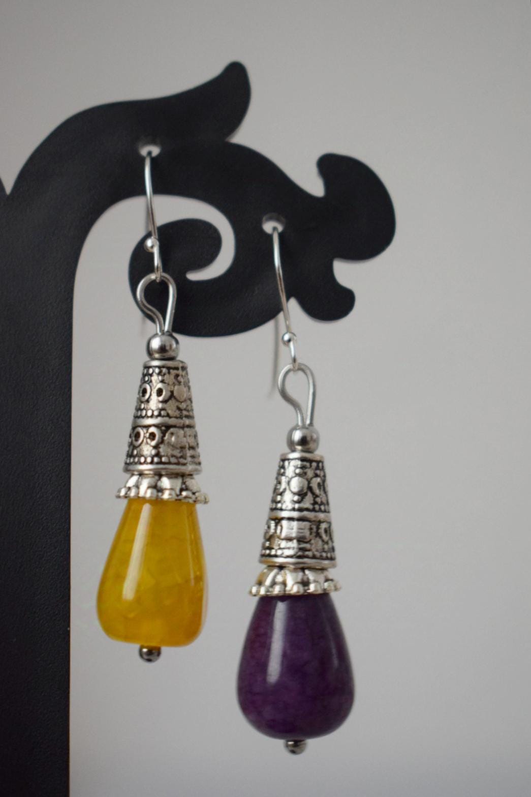 White Jade Teardrop Earrings Gift For Women, Vintage, Sterling Silver Dangle Drop Earrings, Boho Chic Earrings, Gemstone Handmade Jewelry