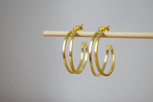 Sterling silver golden hoop earrings, Half Hoops, Modern earrings, Lightweight jewelry, Unique mother's day gift