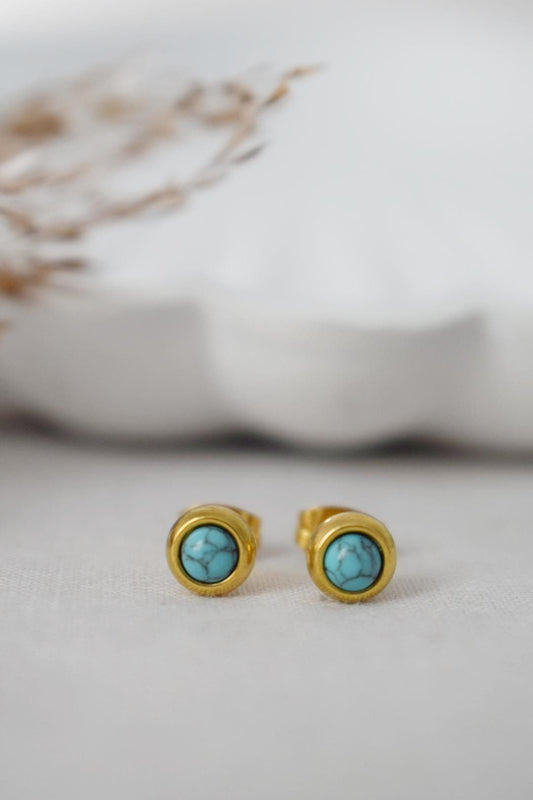 Mini turquoise stud earrings, 4mm Post earrings, Gemstone push back earrings, Unisex stud earrings, Minimalist Jewelry, Mother's day gift
