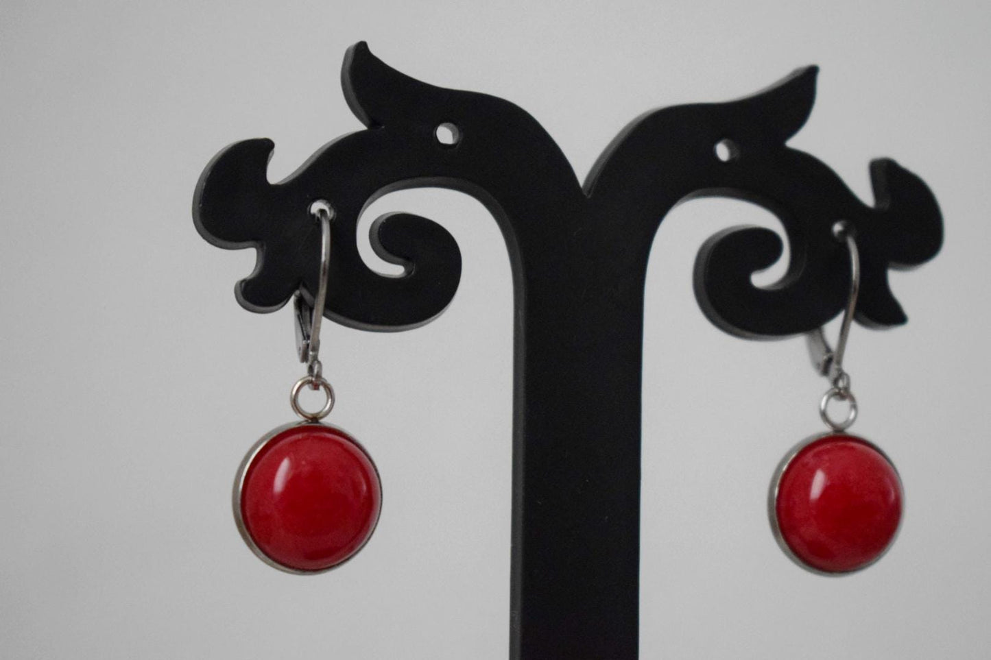 Red jade earrings, Gemstone pendant huggie earrings, Lever back stone hoops, Boho jewelry, Gift for women, Best mother's day gift