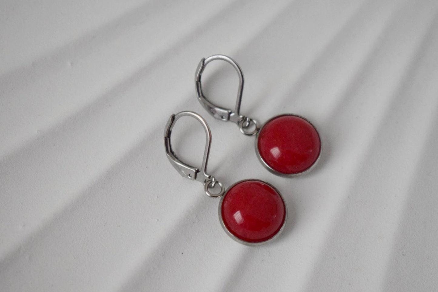 Red jade earrings, Gemstone pendant huggie earrings, Lever back stone hoops, Boho jewelry, Gift for women, Best mother's day gift