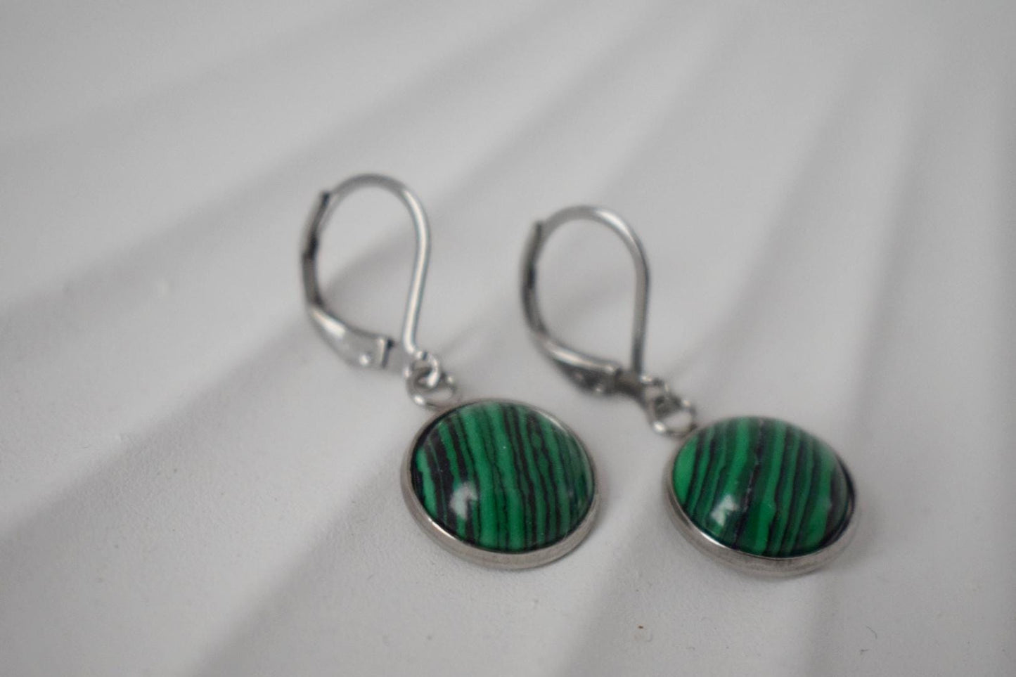 Malachite earrings, Gemstone huggies, Stone dangle earrings, Boho hoops, Handmade jewelry, Unique jewelry, Gift for women, Mother's day gift