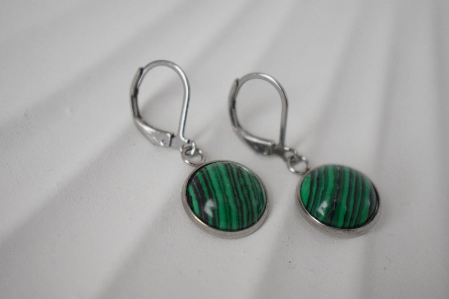 Malachite earrings, Gemstone huggies, Stone dangle earrings, Boho hoops, Handmade jewelry, Unique jewelry, Gift for women, Mother's day gift