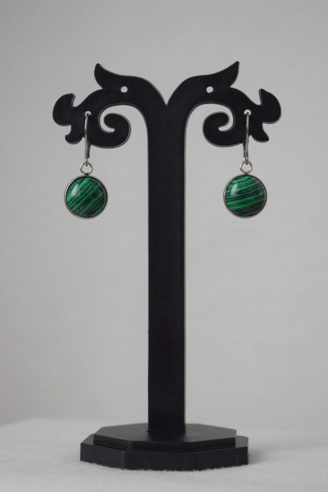 Malachite earrings, Gemstone huggies, Stone dangle earrings, Boho hoops, Handmade jewelry, Unique jewelry, Gift for women, Mother's day gift
