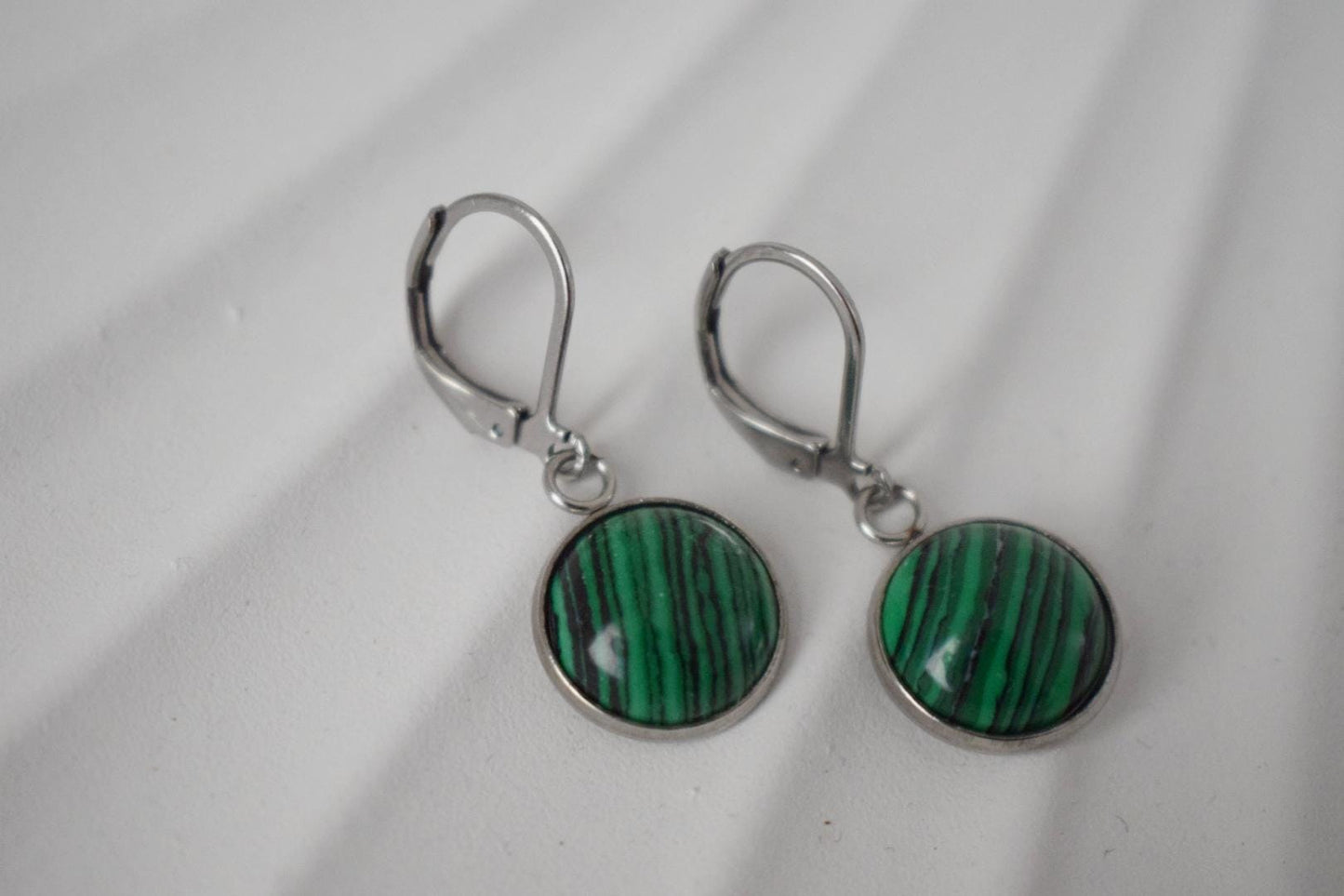 Malachite earrings, Gemstone huggies, Stone dangle earrings, Boho hoops, Handmade jewelry, Unique jewelry, Gift for women, Mother's day gift