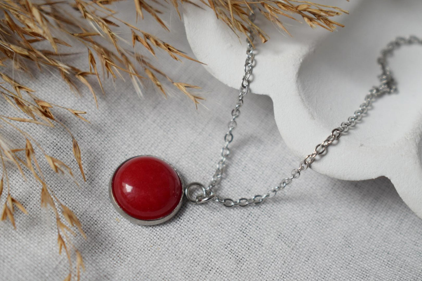 Red jade necklace, Gemstone jewelry, Stone pendant, Minimalist necklace, Best gift for her, Mother's day gift