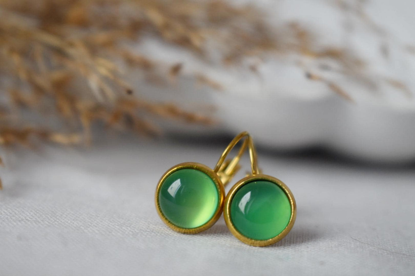 Green agate earrings, Gemstone dangle earrings, Light green lever back earrings, Handmade jewelry, Mother's day gift