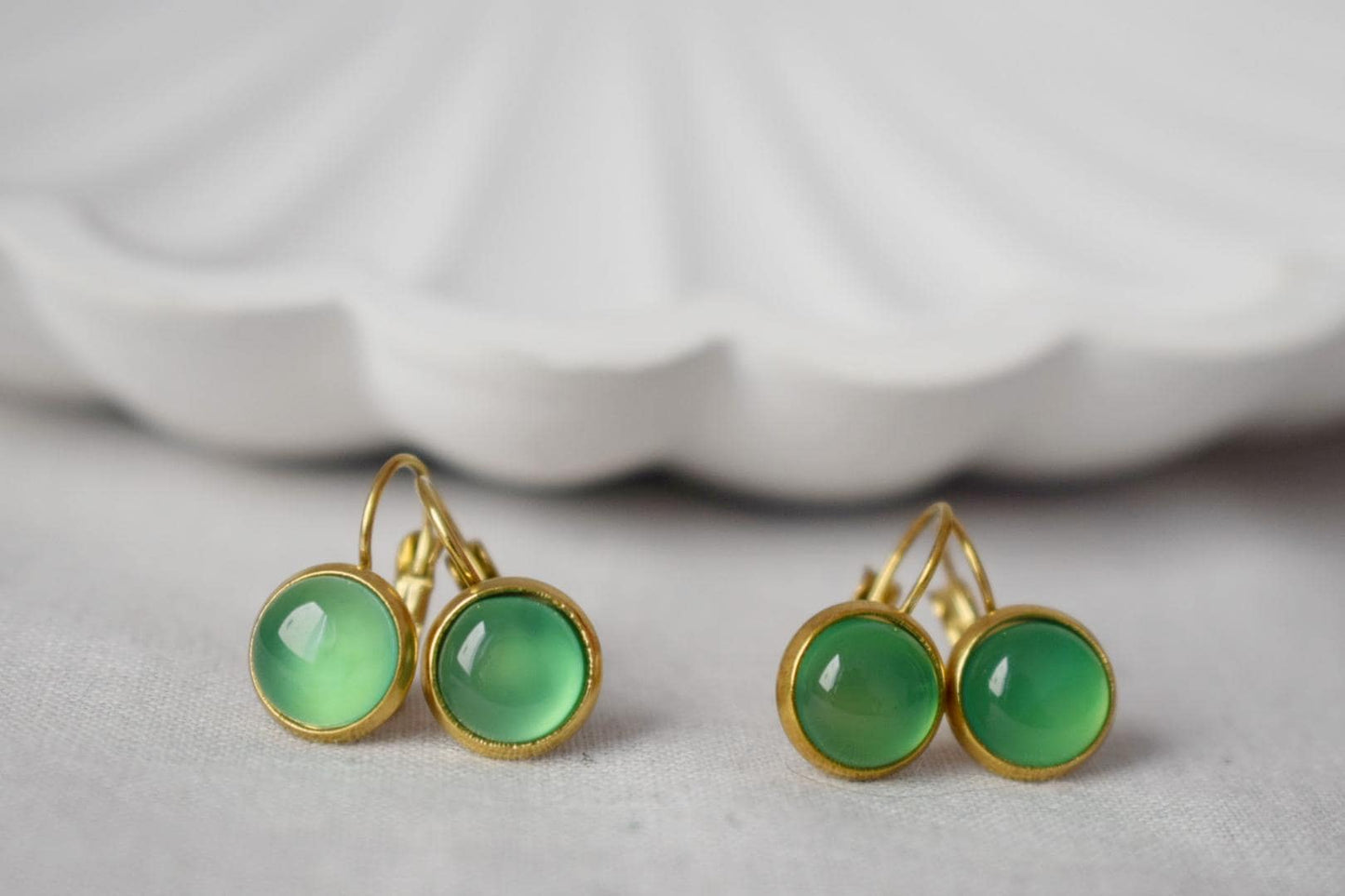 Green agate earrings, Gemstone dangle earrings, Light green lever back earrings, Handmade jewelry, Mother's day gift