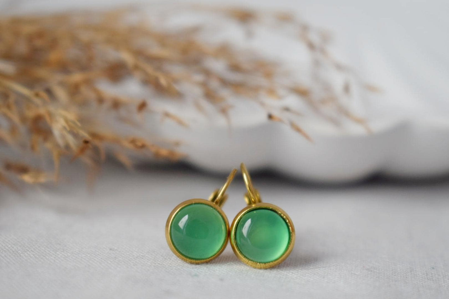 Green agate earrings, Gemstone dangle earrings, Light green lever back earrings, Handmade jewelry, Mother's day gift