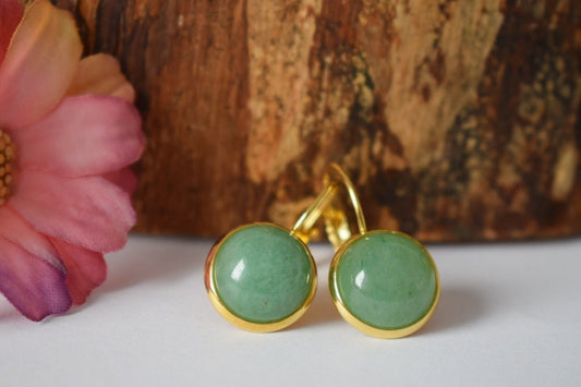 Aventurine earrings dangle, Green gemstone earrings, Birthstone golden jewelry, Best christmas gift for her