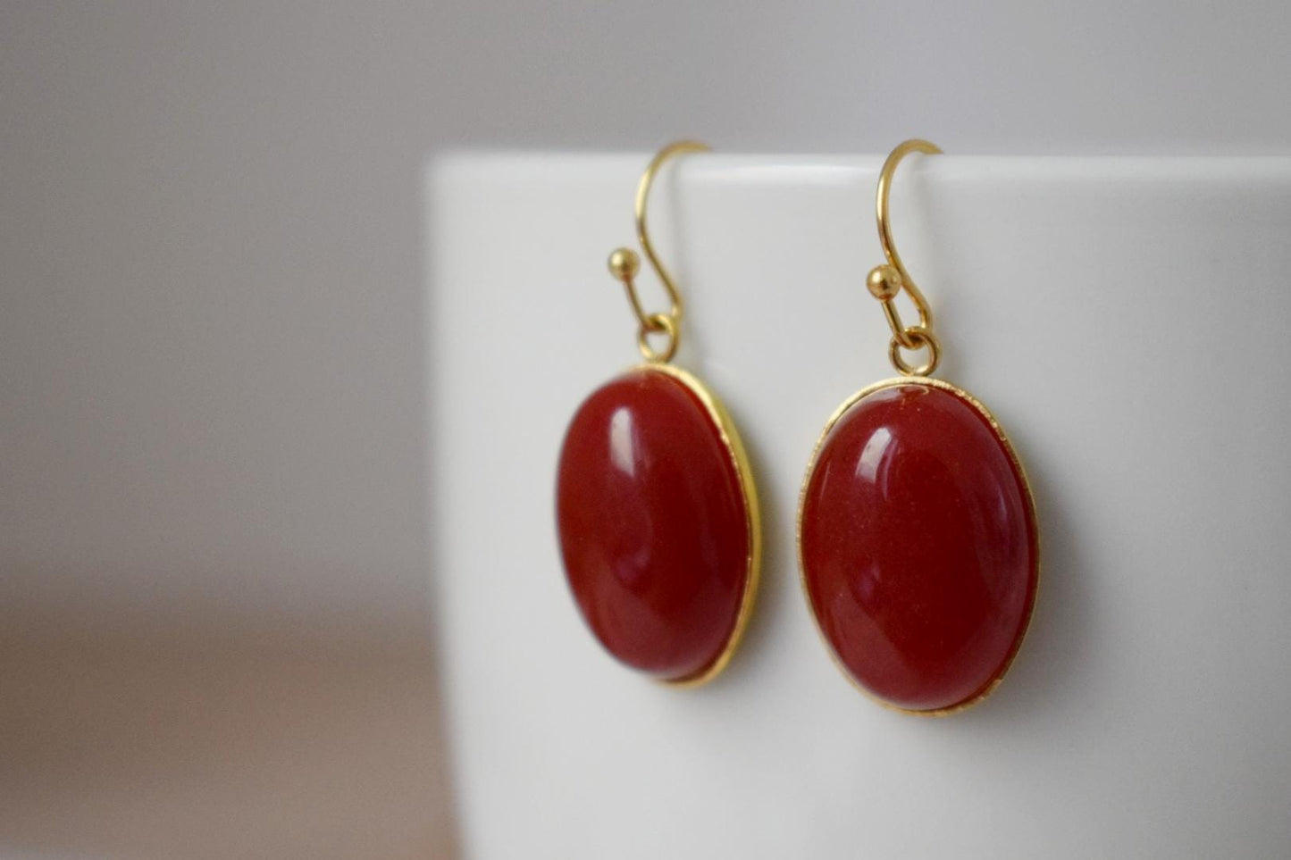 Red jade earrings, Deep red dangle earrings, Statement boho earrings, Gemstone jewelry, Mother's day gift for her