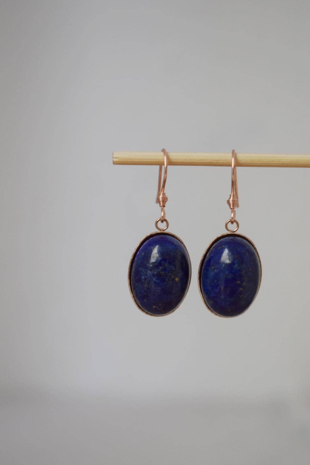 Lapis Lazuli Dangle Earrings, Oval Blue Rose Gold Plated Hanging Earrings, September Birthstone Jewelry, Best Gift for her
