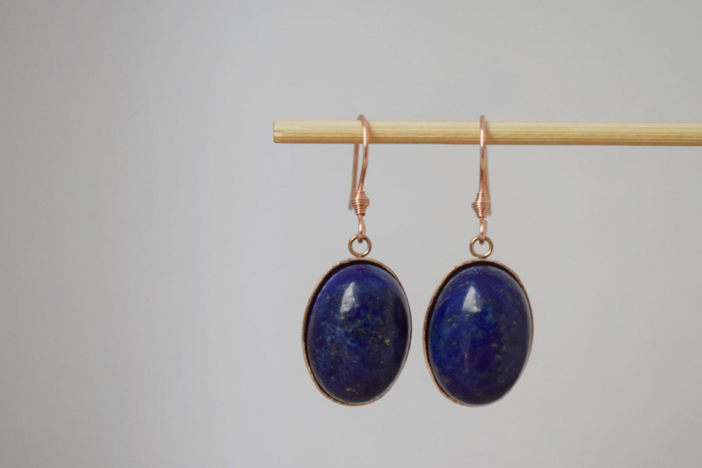 Lapis Lazuli Dangle Earrings, Oval Blue Rose Gold Plated Hanging Earrings, September Birthstone Jewelry, Best Gift for her