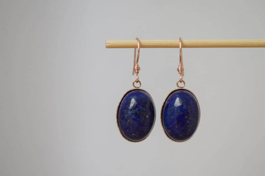 Lapis Lazuli Dangle Earrings, Oval Blue Rose Gold Plated Hanging Earrings, September Birthstone Jewelry, Best Gift for her