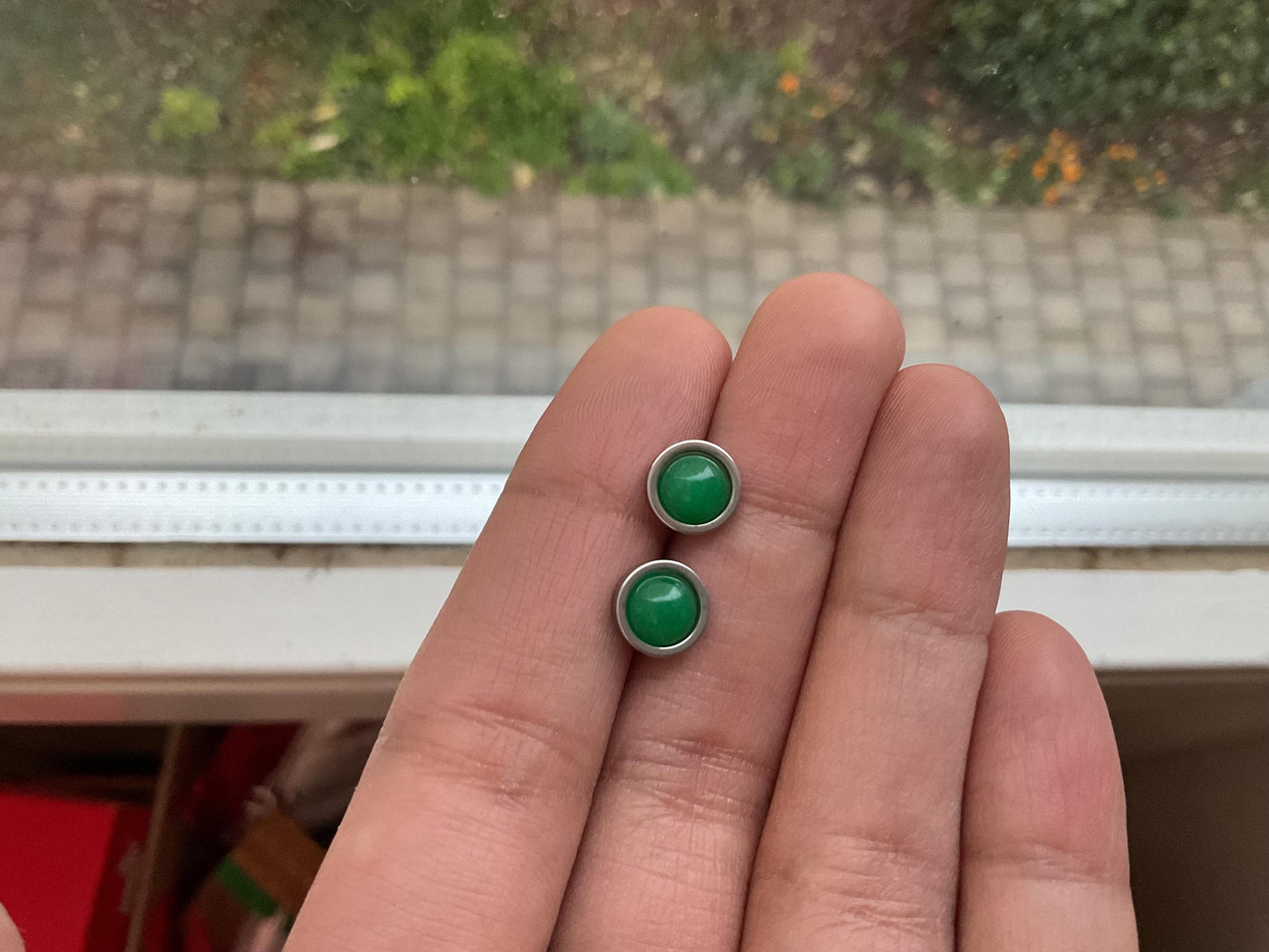 Green Jade Stud Earrings Silver, Minimalist, 8mm, 10mm, Positive Jewelry, Gemstone, Stud Earrings, Round, Birthday Anniversary Gift For Her