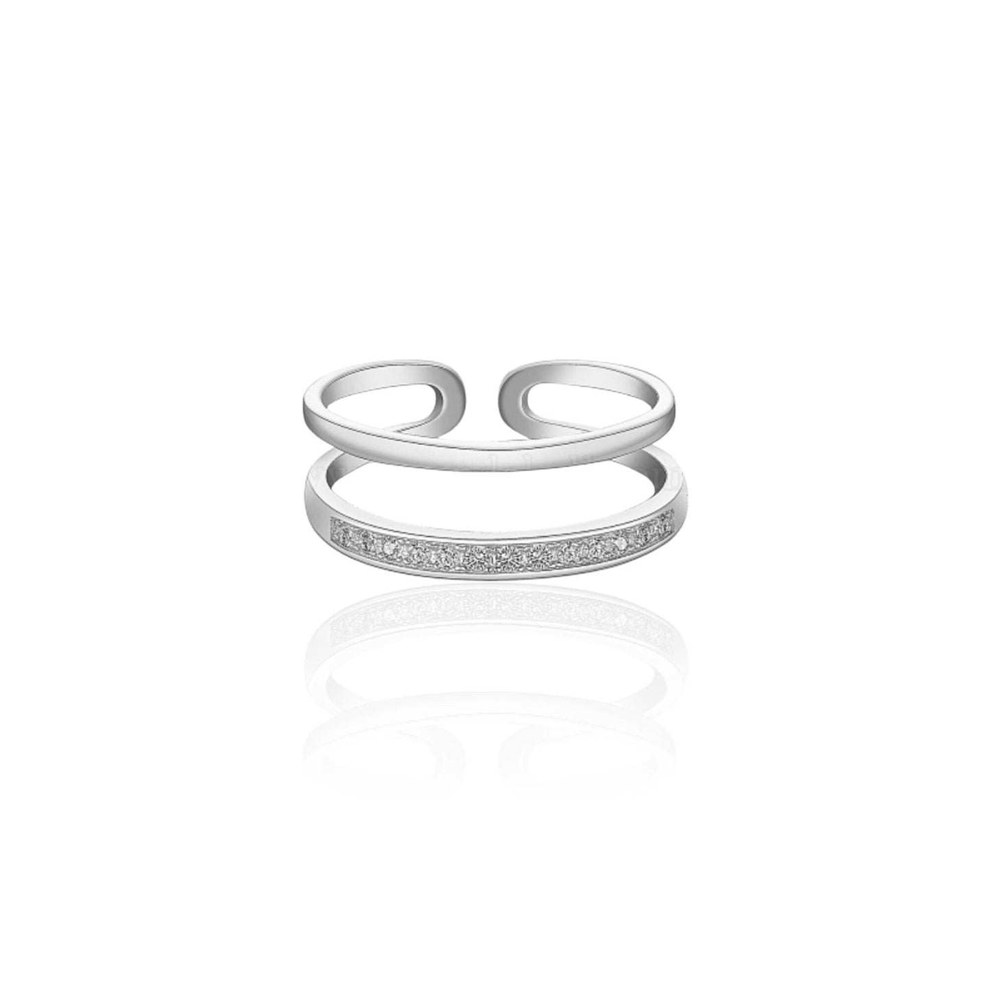 925 Sterling Silver Double Band Ring with Cubic Zirconia, Stacking Ring, Silver jewelry, Open Ring, Mother's day gift, Unique Ring Gift