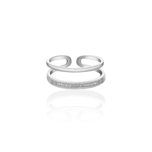 925 Sterling Silver Double Band Ring with Cubic Zirconia, Stacking Ring, Silver jewelry, Open Ring, Mother's day gift, Unique Ring Gift