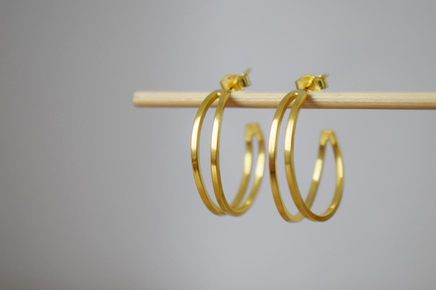 Sterling silver golden hoop earrings, Half Hoops, Modern earrings, Lightweight jewelry, Unique mother's day gift